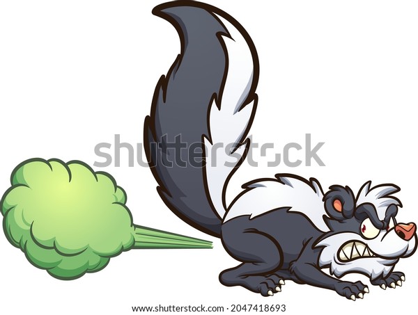 Angry cartoon skunk spraying toxic fumes.\
Vector clip art illustration with simple gradients. Skunk and cloud\
on separate layers.\
\

