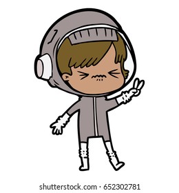 angry cartoon space girl holding up two fingers