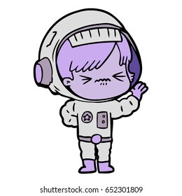 angry cartoon space girl waving