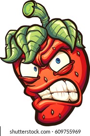 Angry cartoon strawberry. Vector clip art illustration with simple gradients. All in a single layer. 