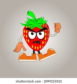 angry cartoon strawberry vector drawing