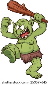 Angry cartoon troll. Vector clip art illustration with simple gradients. Troll's pupils on a separate layer for easy editing. 