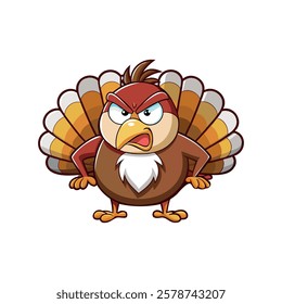 Angry Cartoon Turkey Vector Illustration - Thanksgiving Animation Art