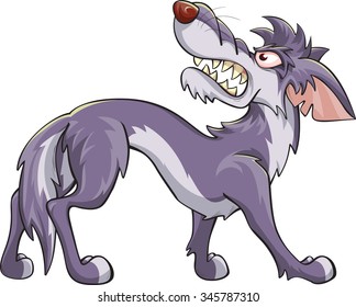 angry cartoon wolf, isolated on white, vector