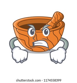 Angry cartoon wooden mortars with metallic pestles