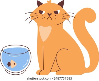 Angry Cat And Aquarium Vector Illustration