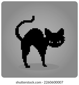 Angry cat cartoon 8 bit pixels. Animals for game assets in vector illustration.