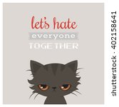 Angry cat cartoon. Cute grumpy cat, vector. Grumpy cat greeting card.
