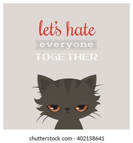 Angry Cat Cartoon. Cute Grumpy Cat, Vector. Grumpy Cat Greeting Card.