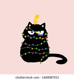 Angry cat and Christmas tree