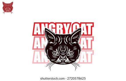 angry cat face expression logo silhouette of ugly mad cat vector illustrations