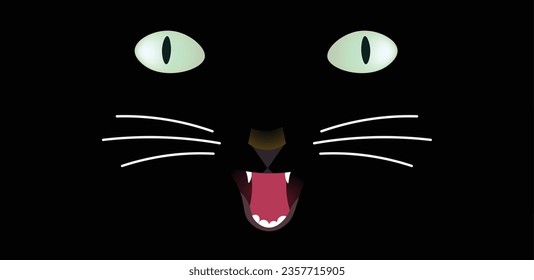 angry cat face glowing eyes at dark vector background