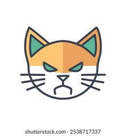 Angry cat face icon. Grumpy feline graphic, depicting frustration or annoyance.  Perfect for expressing negative emotions.