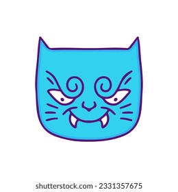 Angry cat face, illustration for t-shirt, sticker, or apparel merchandise. Doodle, retro, and cartoon style.