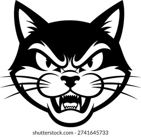Angry Cat Face with Sharp Teeth and Whiskers animal black