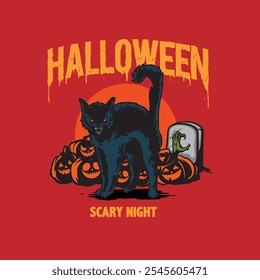 angry cat of halloween illustration