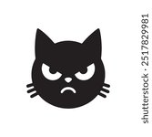 angry Cat head flat black vector silhouette isolated on white background. Logo type and t-shirt design cat silhouette vector.