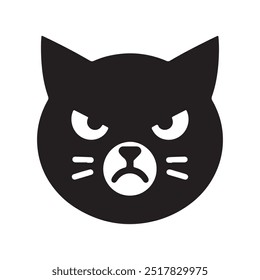 angry Cat head flat black vector silhouette isolated on white background. Logo type and t-shirt design cat silhouette vector.