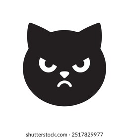 angry Cat head flat black vector silhouette isolated on white background. Logo type and t-shirt design cat silhouette vector.