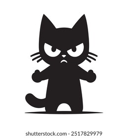 angry Cat head flat black vector silhouette isolated on white background. Logo type and t-shirt design cat silhouette vector.