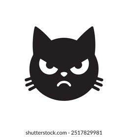 angry Cat head flat black vector silhouette isolated on white background. Logo type and t-shirt design cat silhouette vector.