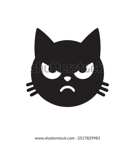 angry Cat head flat black vector silhouette isolated on white background. Logo type and t-shirt design cat silhouette vector.