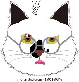 Angry cat head with glasses. Pet collection. Flat design. Vector illustration