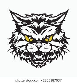 angry cat head mascot vector illustration, Business and company logo. Sport team . Aggressive beast. Big cat. Tattoo ideas. Symbol of strength.