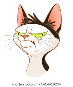 Angry cat head on the white background. 