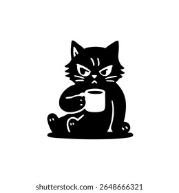 Angry cat holding a coffee mug