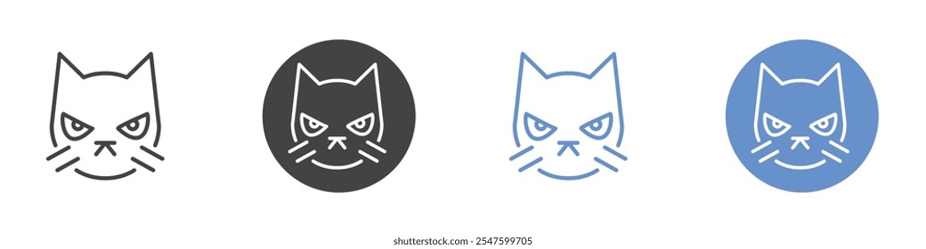 Angry cat icon Flat set in black and white color