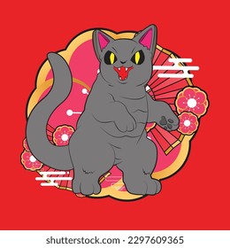 angry cat illustration for new year logo, notebook, and background
