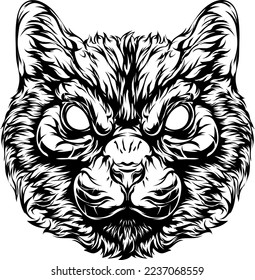 Angry cat. Isolated illustration. Black color on white background image.
