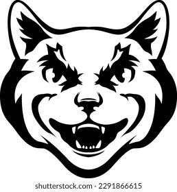 Angry cat isolated illustration. Black color on white background image. Evil face.