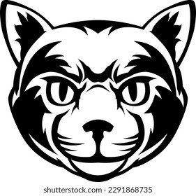 Angry cat isolated illustration. Black color on white background image. Evil face.