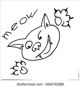 Angry cat jumping and paws with claws. Vector drawing