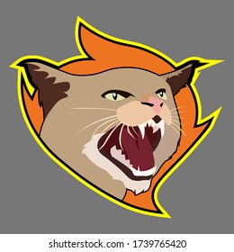 Angry cat logo icon isolated on grey background. With the design of a angry cat makes this logo very attractive. This logo is more suitable to be applied to the sport or e-sport logo.