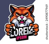 Angry cat mascot logo, angry orange cat mascot with claws, esports gamers style, cat vector icon