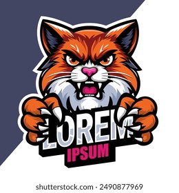 Angry cat mascot logo, angry orange cat mascot with claws, esports gamers style, cat vector icon