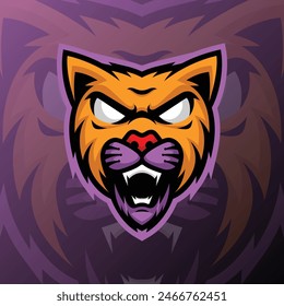 a angry cat on purple background