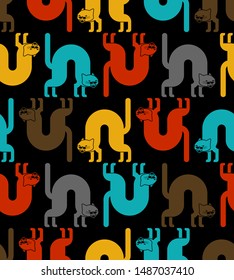 Angry cat pattern seamless. Attacker pet background. Animal vector texture