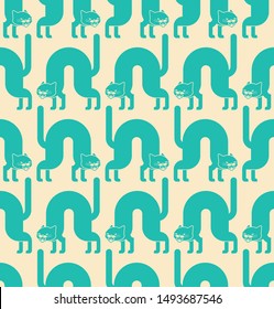 Angry cat pattern seamless. Attacker pet background. Animal vector texture