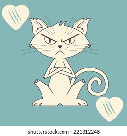 Angry Cat Retro Style Design, Vector Illustration