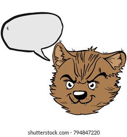 angry cat with speech bubble cartoon illustration isolated on white