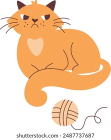 Angry Cat And Threads Ball Vector Illustration