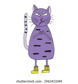 angry cat . Vector illustration. Isolated. Can be used in your projects in banners and posters. Cartoon. Coloring pages for adults and children. Hand-drawn doodle style