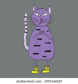 angry cat . Vector illustration. Isolated. Can be used in your projects in banners and posters. Cartoon. Coloring pages for adults and children. Hand-drawn doodle style