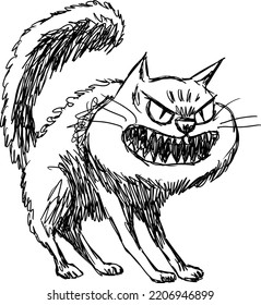 Angry cat vector illustration, isolated line art drawing.