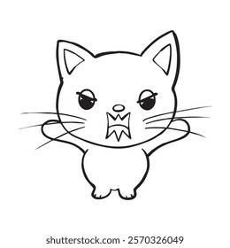 Angry Cat Yelling or Scolding – Cute Outline Illustration