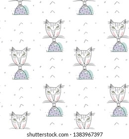 Angry cats cute sketched pattern